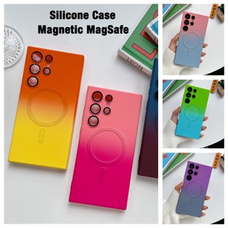 Magnatic Case เคสแม่เหล็กชาจน์ไร้สายกันกระแทก สำหรับ Samsung Galaxy S23 Plus S23 Ultra S22 S21 Plus Ultra ขอบตรง silicone เคสไอโฟน