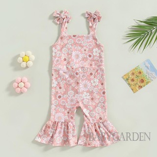 Babygarden-6m-4y ชุดจั๊มสูท แขนกุด พิมพ์ลายดอกไม้ ประดับโบว์ สายคล้องไหล่ สําหรับเด็กผู้หญิง