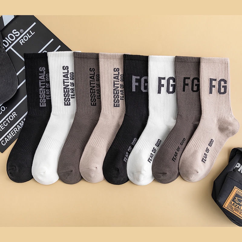 Essentials & FG ถุงเท้าคอสูง แฟชั่น ถุงเท้ากีฬา ผ้าฝ้าย สําหรับผู้ชาย และผู้หญิง