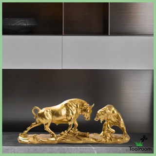 [ Creative Bear and Bull Statue Ornament Lifelike Animal Sculpture for Desktop Shelves Cabinet Decoration Birthday Gift