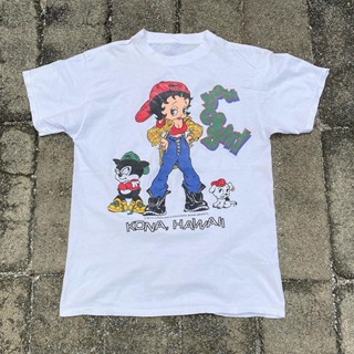 เสื้อยืดแขนสั้น ผ้าฝ้าย พิมพ์ลาย Miss Betty boop น่ารัก สองด้าน สําหรับผู้ชาย และผู้หญิง