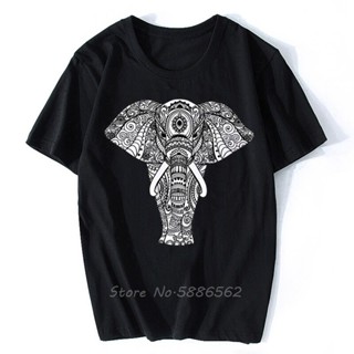 oversize T-shirt เสื้อยืดลําลอง แขนสั้น พิมพ์ลายช้างแมนดาลา สีขาว พลัสไซซ์ สไตล์ฮาราจูกุ แฟชั่นฤดูร้อน สําหรับผู้ชาย S-5