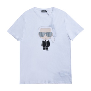 เสื้อยืดแขนสั้นลําลอง คอกลม ผ้าฝ้าย ทรงหลวม พิมพ์ลาย Karl Lagerfeld Galeries Lagerfeld สวมใส่สบาย