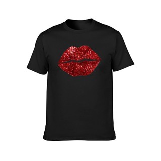 Cotton T-Shirt Red Glitter Lips s Style Trendy T Shirts Short Sleeve Basic Tops Man Print Beach Clothing_12