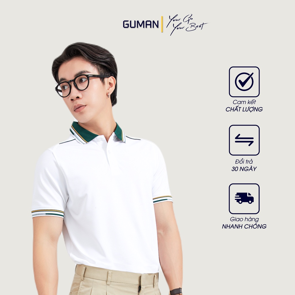เสื้อโปโล Alan Coolmax Material Slimfit Flattering สีขาวและเขียว GAP131 - GUMAN