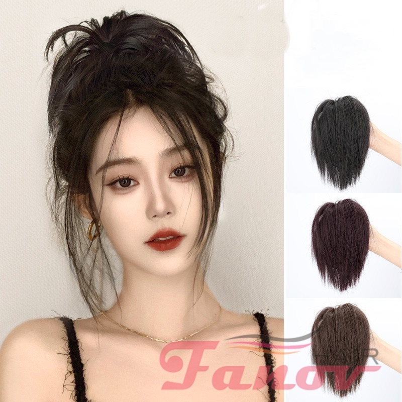 Fanov- ยางรัดผมสังเคราะห์ ผมหยิกยุ่ง ยืดหยุ่น สครันชี่ ปลอม สําหรับผู้หญิง กิ๊บสีน้ําตาลดํา แฮร์พีซ วิกผมสังเคราะห์ แบบธรรมชาติ สำหรับผู้หญิง