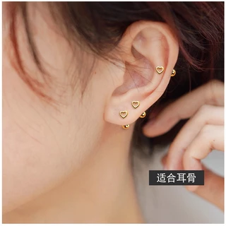 ต่างหูสตั๊ด เงิน S925 จี้รูปหัวใจ กลวง สไตล์เกาหลี สําหรับผู้หญิง
