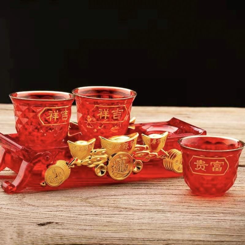 ชุดน้ำชาไหว้เจ้า แก้วน้ำ ถาดถวายพระ ถ้วยน้ำชา3ใบ5ใบพร้อมฐาน งานอคิลิกเกรดA ใช้ดีทนทานไม่แตก  供杯茶杯茶具 - รูปที่ 4