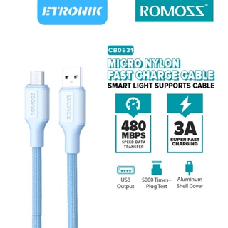 ETRONIK Romoss CB0531 สายชาร์จ Nylon Micro USB 3A พร้อมไฟแสดงสถานะ LED สายเคเบิลข้อมูล 1 ม