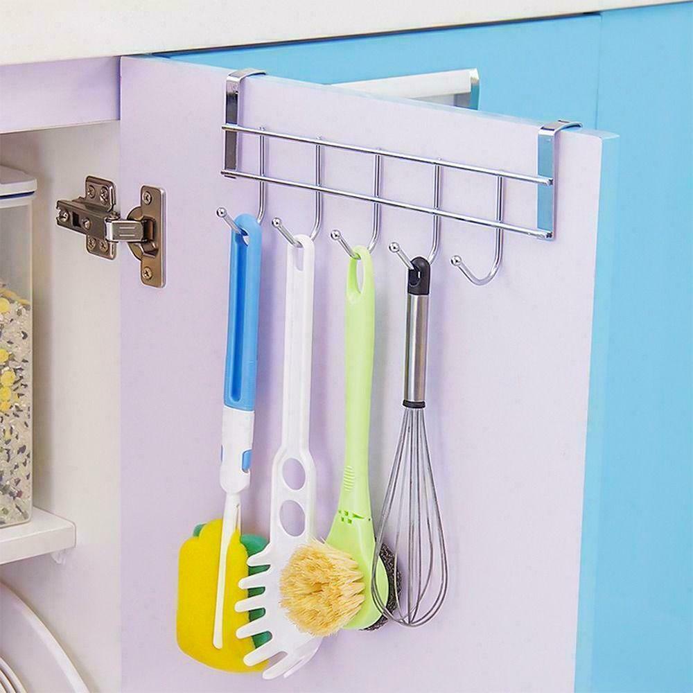 พร้อมส่ง 🔱ตะขอแขวน 🧷ตะขอแขวนในห้องครัว 5 ตะขอ，ขอเกี่ยวประตูสแตนเลส ไม่ต้องเจาะรู - รูปที่ 5