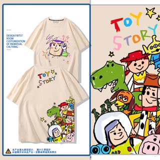 ขายดี!เสื้อยืดแขนสั้น ผ้าฝ้ายแท้ พิมพ์ลาย Toy Story Buzz Lightyear Woody แฟชั่นฤดูร้อน สําหรับผู้ชาย และผู้หญิงS-5X_05