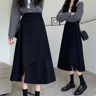 【TG-youzan】 Irregular plus Size Skirt Womens Spring and Autumn Mid-Length Skirt Elegant Cover Slimming A- line Skirt High Waist Umbrella Skirt Large Swing Skirt vF4u