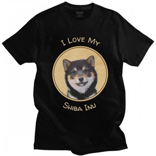 เสื้อยืดคอกลม แขนสั้น ผ้าฝ้ายแท้ พิมพ์ลายกราฟฟิค I Love My Shiba Inu สําหรับผู้ชาย ให้เป็นของขวัญ