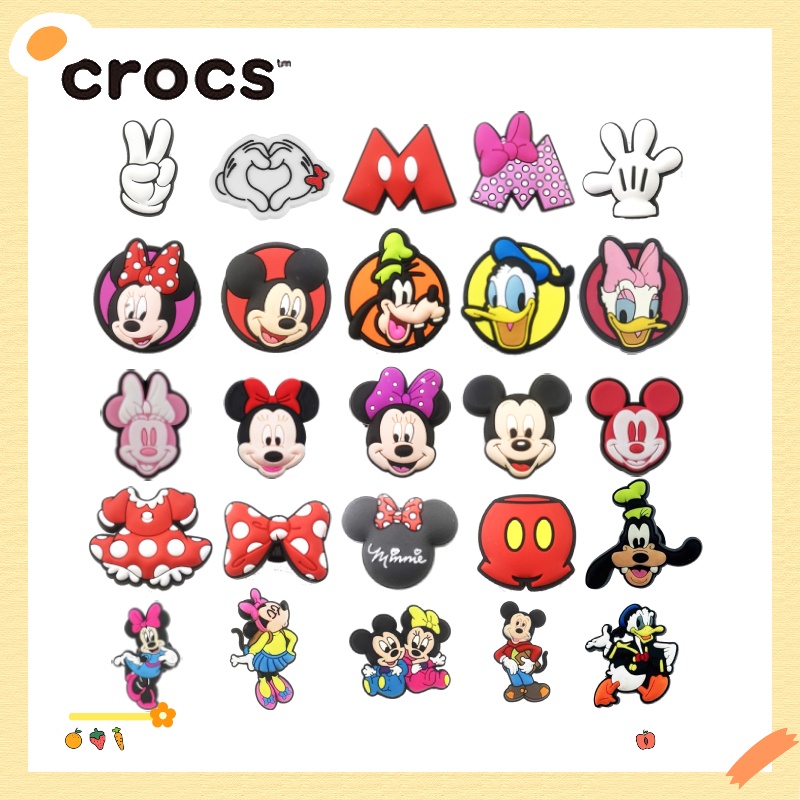 พร้อมส่ง ตัวติดรองเท้า crocs ลายการ์ตูนดิสนีย์ มิกกี้ มินนี่เมาส์ ดอกไม้ น่ารัก อุปกรณ์เสริม สําหรับตกแต่งรองเท้า crocs