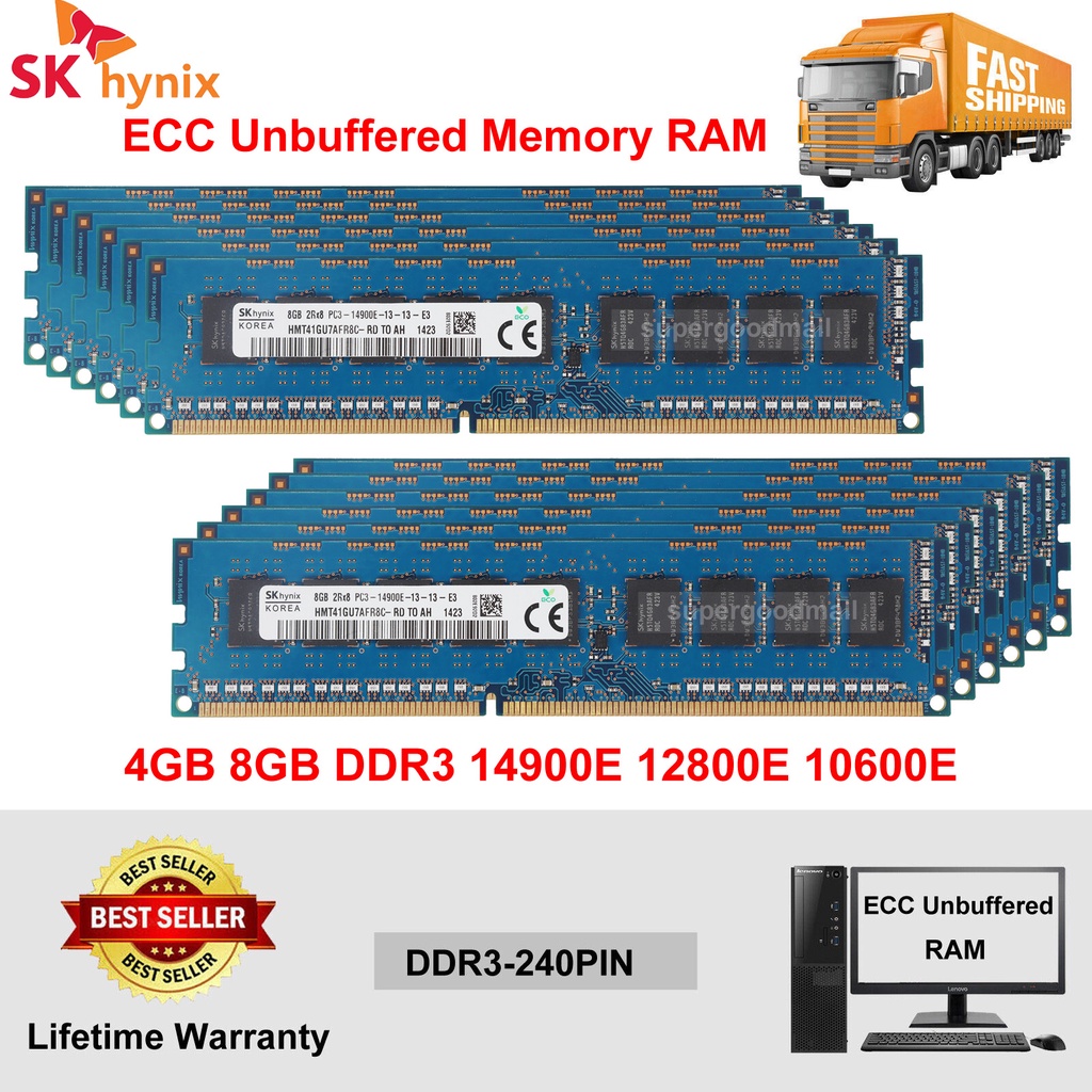 Sk Hynix แรมหน่วยความจําเซิร์ฟเวอร์ 4G 8GB 14900E 12800E 10600E DDR3 -1866MHz 1600MHz 1333MHz 240Pin ECC Unbuffered DIMM Memory RAM