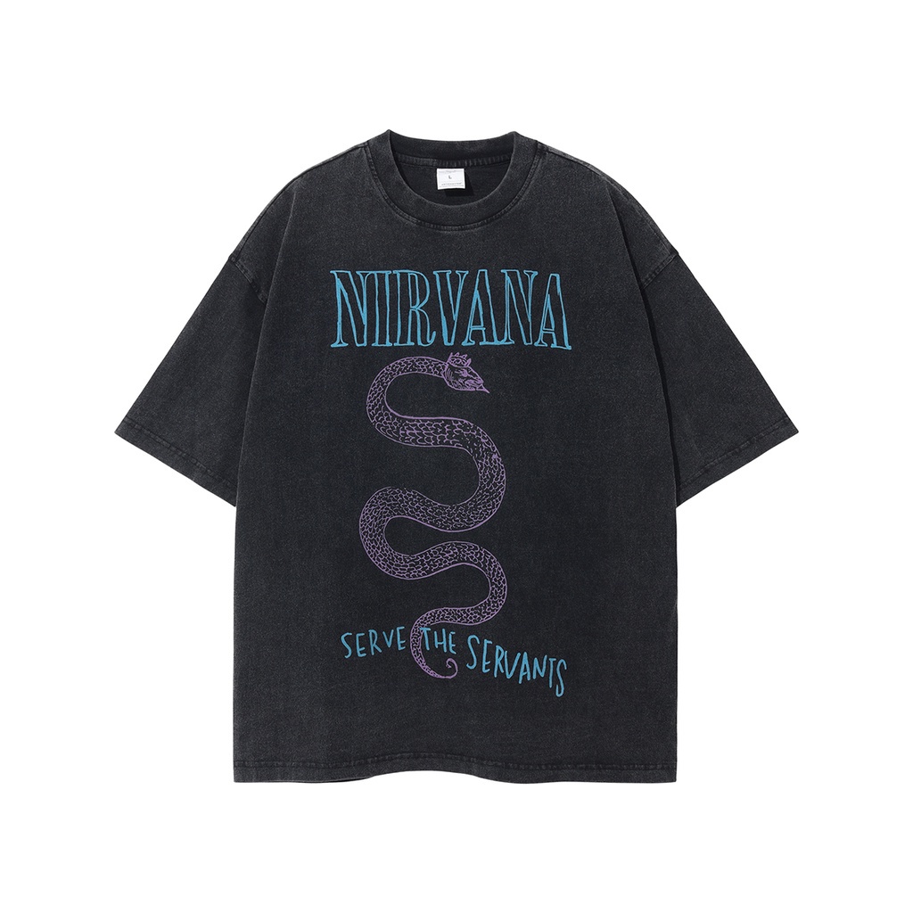 New Style 5223#Wash Water Distressed Digital Snake Print Vintage T-Shirt_04