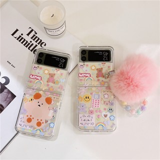 Samsung Galaxy Z Flip5 4 3 5G PC เคสใส รุ้ง เด็กผู้หญิง สไตล์หมี ใส เคสแข็ง จี้รวมทุกอย่าง ป้องกัน กันกระแทก สร้างสรรค์ เต็มรูปแบบ