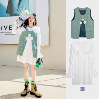 【พร้อมส่ง】「สินค้าลิขสิทธิ์แท้」Iris Boutique ID237916-IV237917 White cloud dress-Green land vest เดรส-เสื้อกั๊ก