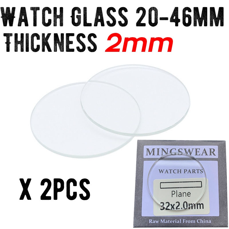 2pcs ความหนา 2.0 มม.รอบนาฬิกาแก้ว 19 มม.ถึง 46 มม.Smartwatch เปลี่ยนเลนส์คริสตัลกระจกแบนแก้วนาฬิกาซ่อมเครื่องมือ