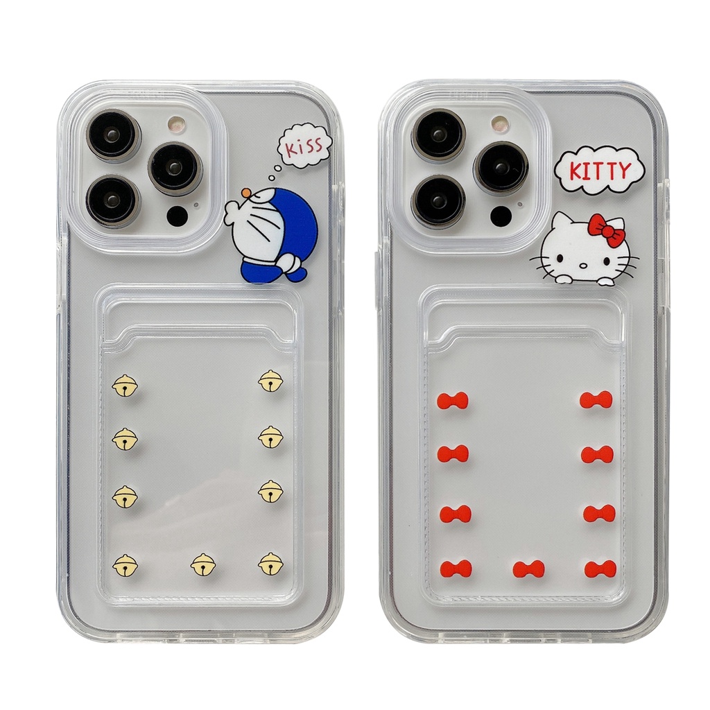 ชุดการ์ดโปร่งใส bell cat ลูกแมว bownot หุ่นยนต์เคสโทรศัพท์สําหรับ iphone 16 17 air 15 6s 7 8 plus XR 11 12 14 13 pro max 2 ใน 1 drop resistance Thicken - รูปที่ 7