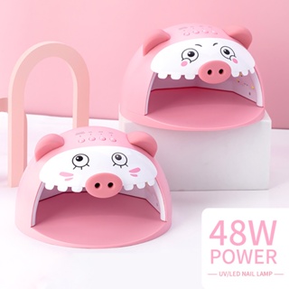 48W Powerful Nail Lamp Nail Polish Glue Cute Quick-drying Intelligent Induction Light 30 LED Dual Light Source Light Pink Pig Lamp