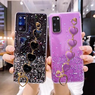 เคสโทรศัพท์มือถือ ซิลิโคนนุ่ม แต่งกลิตเตอร์ ระยิบระยับ พร้อมสายโซ่คล้อง ลายหัวใจน่ารัก สําหรับ VIVO V2120 V2111 V2052 V2027 V2029 V2026 V2032 V2054 V2048 V2037 V2038 V2043 V2033