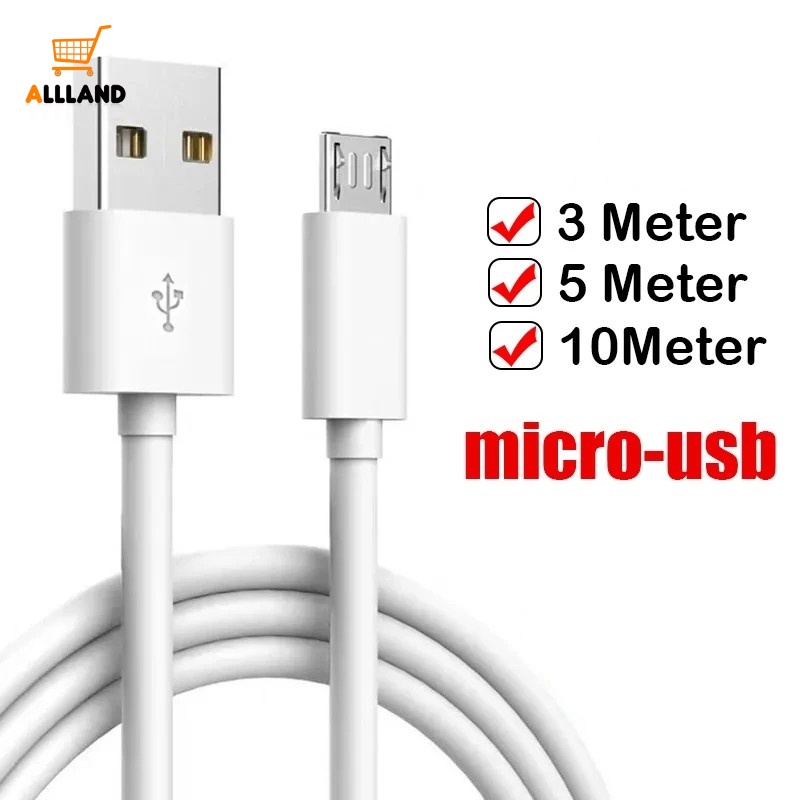 สายชาร์จ Micro USB ยาว 3/5/10 เมตร / สายเคเบิลสีขาว แบบยืดหยุ่น สําหรับโทรศัพท์มือถือสมาร์ทโฟน