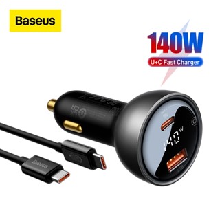 Baseus ที่ชาร์จในรถยนต์ 140W U+C คู่ ชาร์จเร็ว PD3.1 ชุดจอแสดงผลดิจิทัล พร้อม Type-C เป็น Type-C 240W สายเคเบิลข้อมูล ชาร์จเร็ว สําหรับแล็ปท็อป แท็บเล็ต โทรศัพท์