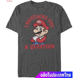 เสื้อยืดยอดนิยม Nintendo Mens Super Mario I Mustache You A Question Poster T-Shirt Sports T-shirt_12