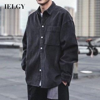 IELGY เสื้อเชิ้ตแขนยาว ผ้าลูกฟูก ทรงหลวม สไตล์ญี่ปุ่น ฮ่องกง สําหรับผู้ชาย