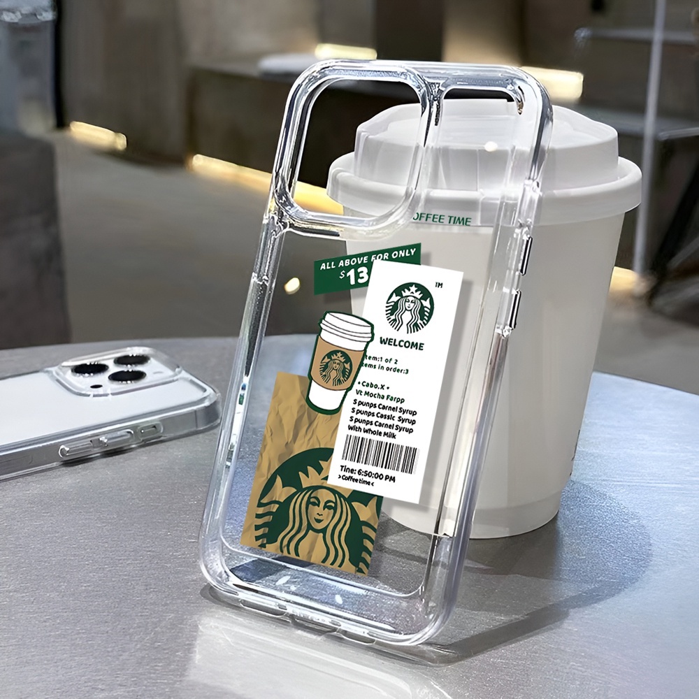 Starbucksถ้วยป้ายการ์ตูนสําหรับiphone 15 16 14 Pro Max 13 Pro Max i13 13pro 11 Pro Max i11 X XR Xs Max iPhone 12Pro 12 Pro Max 7plus 8plus 6Plusน่ารักนุ่มเคสโทรศัพท์ฝาครอบปลอก