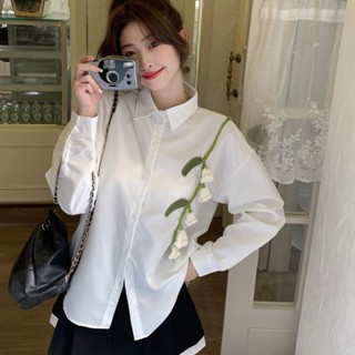ใหม่ เสื้อเบลาส์ แขนยาว ปักลาย ทรงหลวม แฟชั่นฤดูใบไม้ผลิ สําหรับผู้หญิง