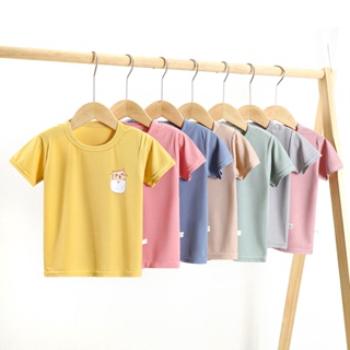 [ML] พร้อมส่ง เสื้อยืดแขนสั้น ผ้าเรยอน ขนาดใหญ่ 80-150 ซม. สีพื้น แฟชั่นฤดูร้อน สําหรับเด็ก