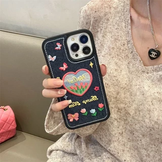 เคสโทรศัพท์มือถือ แบบแข็ง ปักลายเดนิม สําหรับ iPhone 11 11Promax 12 12Pro 12Promax X XR XS XSmax 13 13Pro 13Promax 14 14plus 14Pro 14Promax