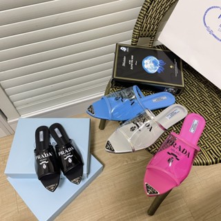 Prada รองเท้าแตะชายหาด PVC หัวแหลม สีใส สําหรับผู้หญิง 0496