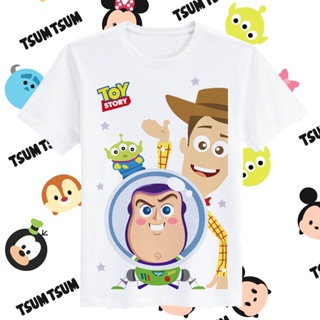 2023เสื้อยืดแขนสั้น ผ้าฝ้าย พิมพ์ลาย Toy Story Woody Buzz Lightyear แฟชั่นฤดูร้อน สําหรับเด็ก