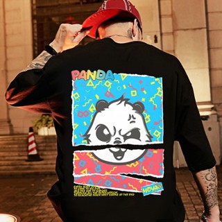 ✦MOLLGE✦Summer Angry Panda Print Fashion Korean Style Loose Oversized Tshirt For Men Black Top_07