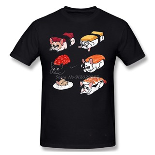 Frenchie Sushi Shirt Men Cotton Short Summer Sleeve TShirt Sushi Corgi Kwaii Dog Humor Foods Casual Loose T-Shirt s_04