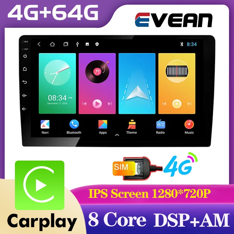 [4G+64G 8 Core ] เครื่องเล่น GPS บลูทูธ ไร้สาย เครื่องเล่น Android 9/10 นิ้ว พร้อมหน้าจอ WIFI GPS FM AM 1280×720P IPS สําหรับรถยนต์