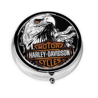 Harley Davidsons กล่องยา วิตามิน ทรงกลม สีเงิน แบบพกพา 2.1 นิ้ว สําหรับเดินทาง