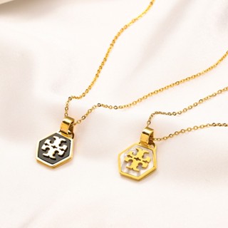 เครื่องประดับ สร้อยคอโชคเกอร์ลําลอง จี้โลโก้ตัวอักษร Tory Burch เหล็กไทเทเนียม หรูหรา สําหรับผู้ชาย และผู้หญิง