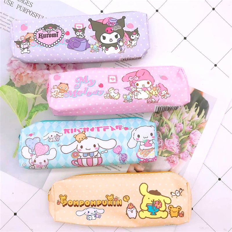 Sanrio กระเป๋าดินสอ ลายการ์ตูนอนิเมะ Kuromi Melody Kawaii Cinnamoroll Purin เครื่องเขียน สําหรับเด็ก