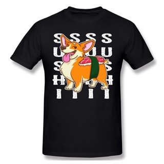 Fashion Happy Corgi Nigiri Sushi Shirt Design Sushi Corgi Kwaii Dog Humor Foods TShirt Cotton Camiseta Men T-Shirt _04