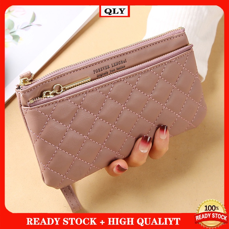 กระเป๋าคลัทช์ ทรงยาว จุของได้เยอะ แบบบาง แต่งซิป ใส่โทรศัพท์มือถือได้ สไตล์เกาหลี สําหรับผู้หญิง