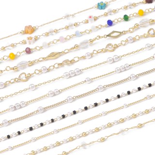 สายโซ่ลูกปัดทองแดง ชุบทอง 14K ขนาด 50 ซม. สําหรับทําเครื่องประดับ งานฝีมือ DIY