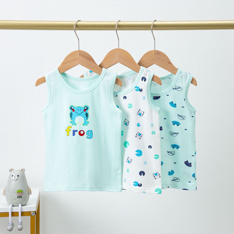 พร้อมส่ง เสื้อกั๊กแขนกุด ผ้าฝ้ายแท้ แบบบาง พิมพ์ลายการ์ตูน I-Shaped ขนาดเล็ก 100-160 ซม. แฟชั่นฤดูร้อน สไตล์เกาหลี สําหรับเด็กผู้ชาย