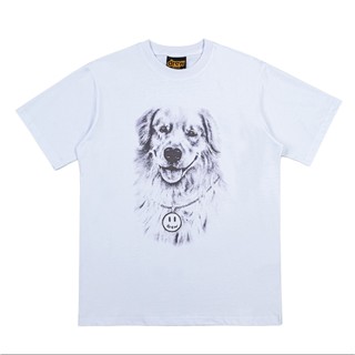 High Street Drew new golden retriever dog head print cotton loose short-sleeved round neck T-shirt_01