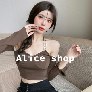 Alice  เสื้อครอปเเขนยาว เปิดไหล่ เสื้อผู้หญิง2023  ทันสมัย สวยงาม พิเศษ สไตล์เกาหลี A29J0EX 36Z230909