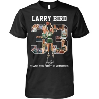 เสื้อยืดผ้าฝ้าย พิมพ์ลาย Thank You For The Memories Boston Celtics Larry Bird 33 สีดํา เข้ายิมได้ทุกชุด สไตล์เรโทร สําหร