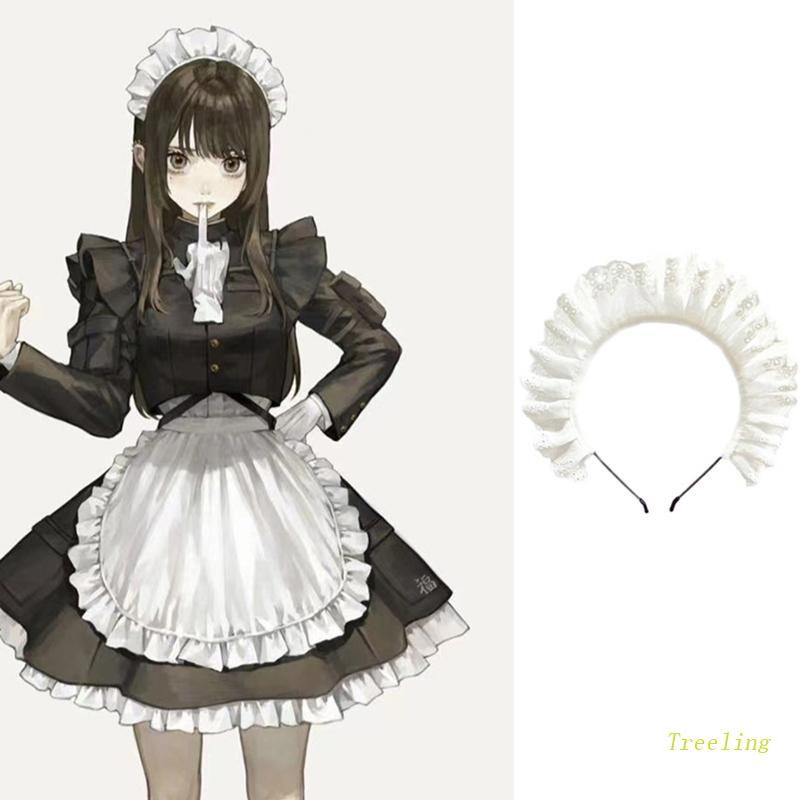 Treeling ที่คาดผมคอสเพลย์แม่บ้าน แบบจับจีบ หรูหรา สไตล์โลลิต้า สําหรับผู้หญิง